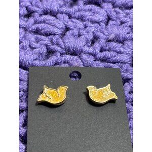 Vintage Avon Dove Stud Earrings White Enamel Goldtone Glitter 0.75 inch